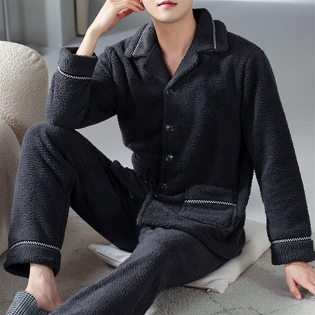 Men's Winter Coral Fleece Thickened and Velvet Warm Autumn and Flannel Home Clothes