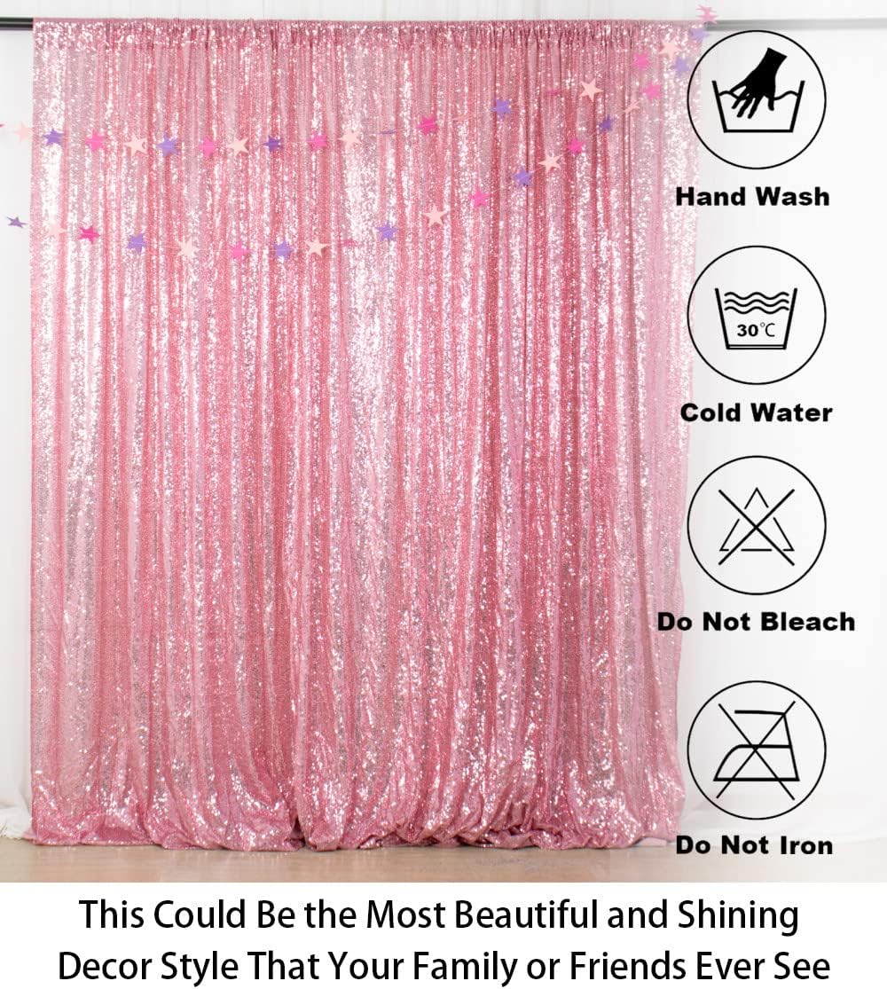 4FTx7FT-Fuchsia Pink-Sequin Backdrop, Shimmer Sequin Fabric Photography Backdrops Sequin Curtain for Wedding/Party (Shiny Pink)