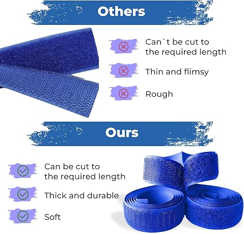 Miniatura 3 de Cinta de gancho y bucle de 1 pulgada de ancho, color azul real, no adhesiva, 1 yarda de longitud, cinta de nailon azul, juego de sujetadores de tela