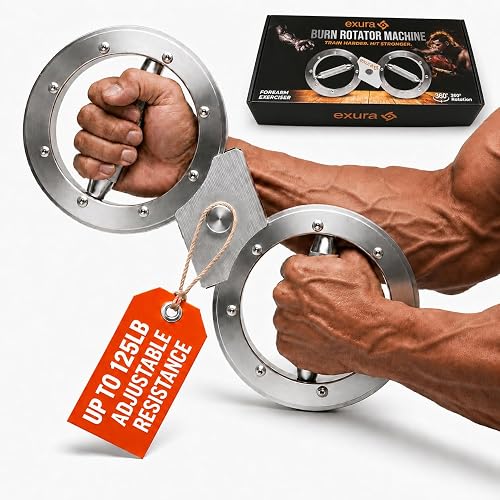 Exura Forearm Trainer & Strengthener, Wrist Exerciser, Burn Machine | Adjustable resistance 0 to 125 lb, rotating arm trainer and forearm strengthener, solid iron, for boxing and arm wrestling