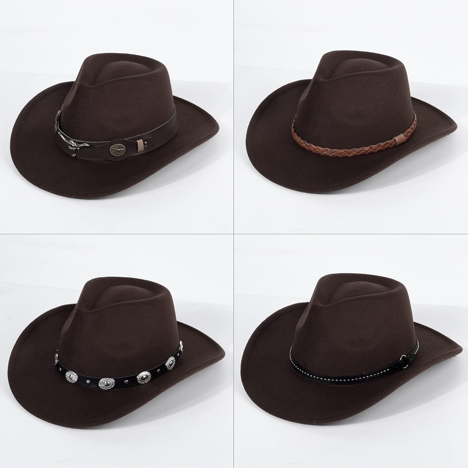 2 Pack Western Cowboy Hats for Women and Men Classic Felt Wide Brim Costume Cow Boy Hat Roll Up Brim Cowgirl Hat - Image 2