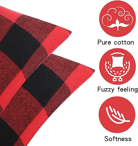 Miniatura 4 de Fundas de almohada de Navidad, juego de 4 fundas de almohada a cuadros rojos y negros, 18 x 18 pulgadas, fundas de almohada de algodón decorativas