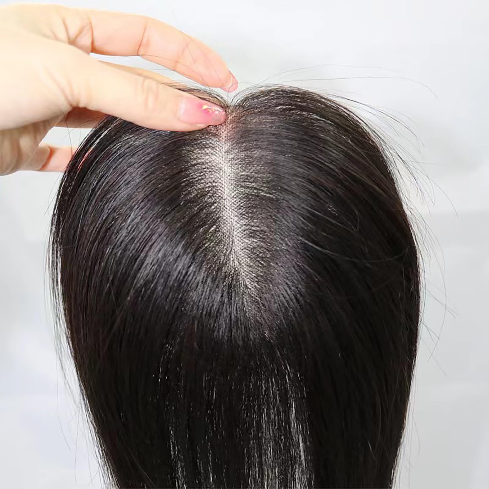100 % Echthaar-Topper for Frauen 10/12 Zoll Schwarzes Toupet 13 X 15 Cm Langes Clip-In-Haarteil Auf Seidenbasis Mittelteil-Haarverlängerungen Bei Haarausfall/dünnem Haar/grauem Haar ( Size : 12 inch )
