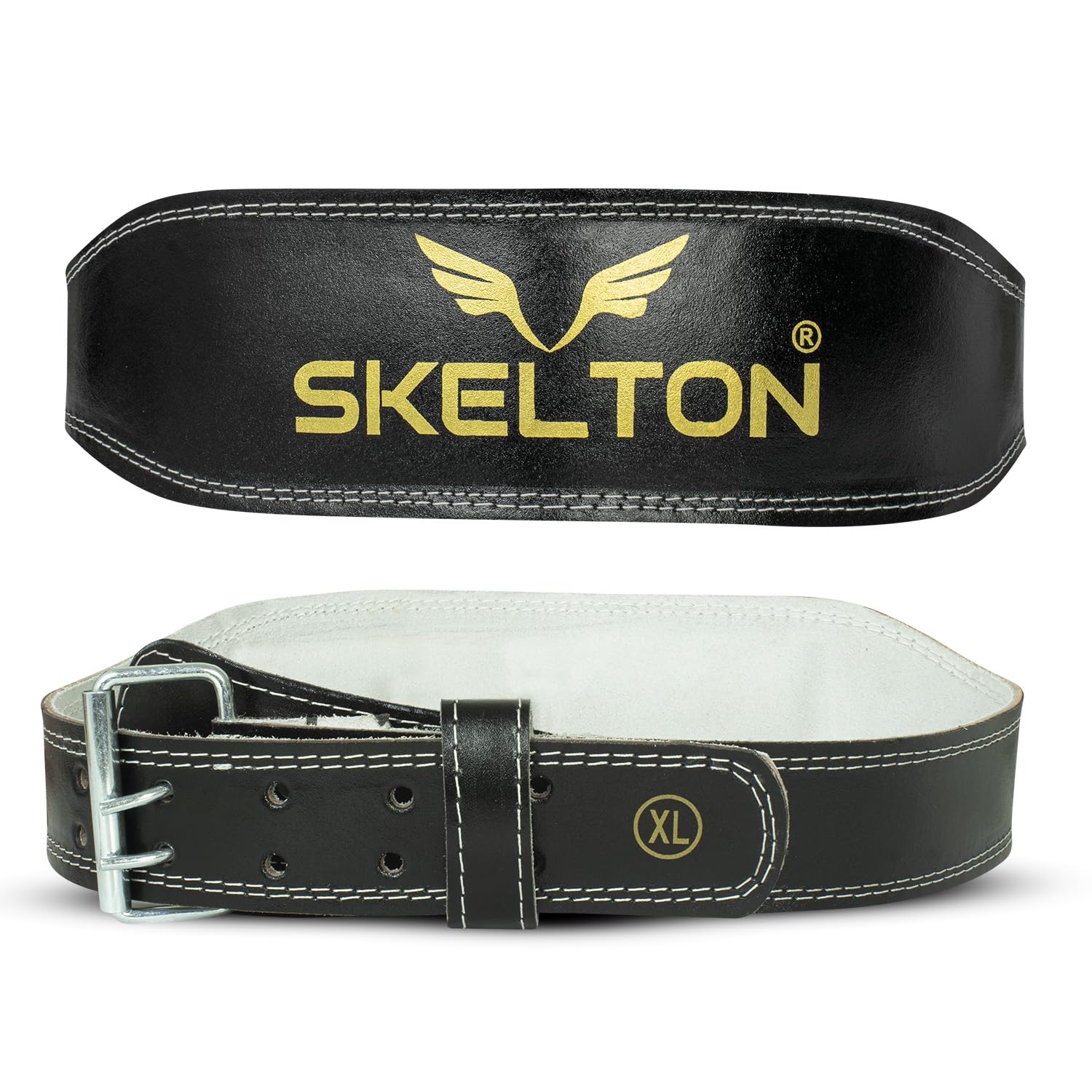 Skelton Weight Lifting Gym Belt-Large | Leather Gym Belt for Workout with Padded Back Support | Dead Lift Belt | (L, Black-White) (B0D4B6W6LK) Amazon Price History, Amazon Price Tracker