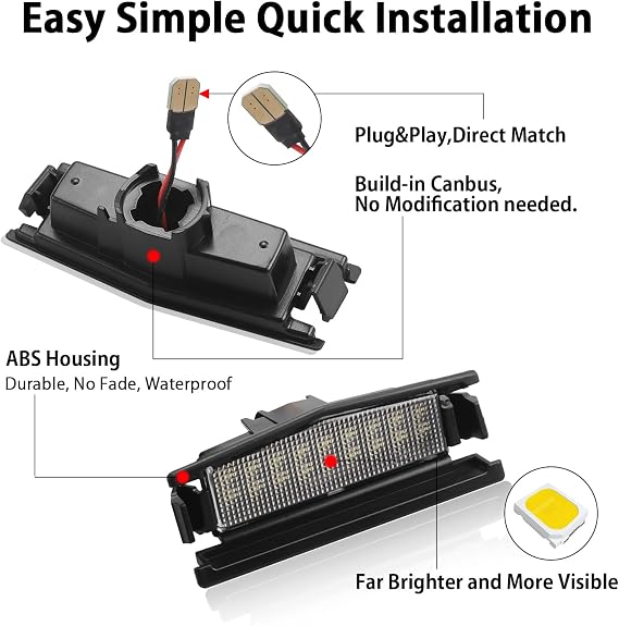 LED License Plate Lights Compatible with Mazda MX-5 Miata Roadster MK IV 2015, Ma-zda 2 D09H-51-270/A/B, Rear Number Plate Lamps Error Free, 6000K Bright White light, 2 Pcs