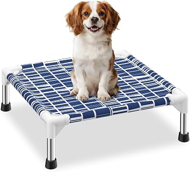 Elevated Dog Bed - Soft Comfortable Fabric, Easy to Clean, Stainless Steel Frame, Raised Design for Air Circulation, Durable Pet Cot for Small Dogs, Breathable & Stable Puppy Bed
