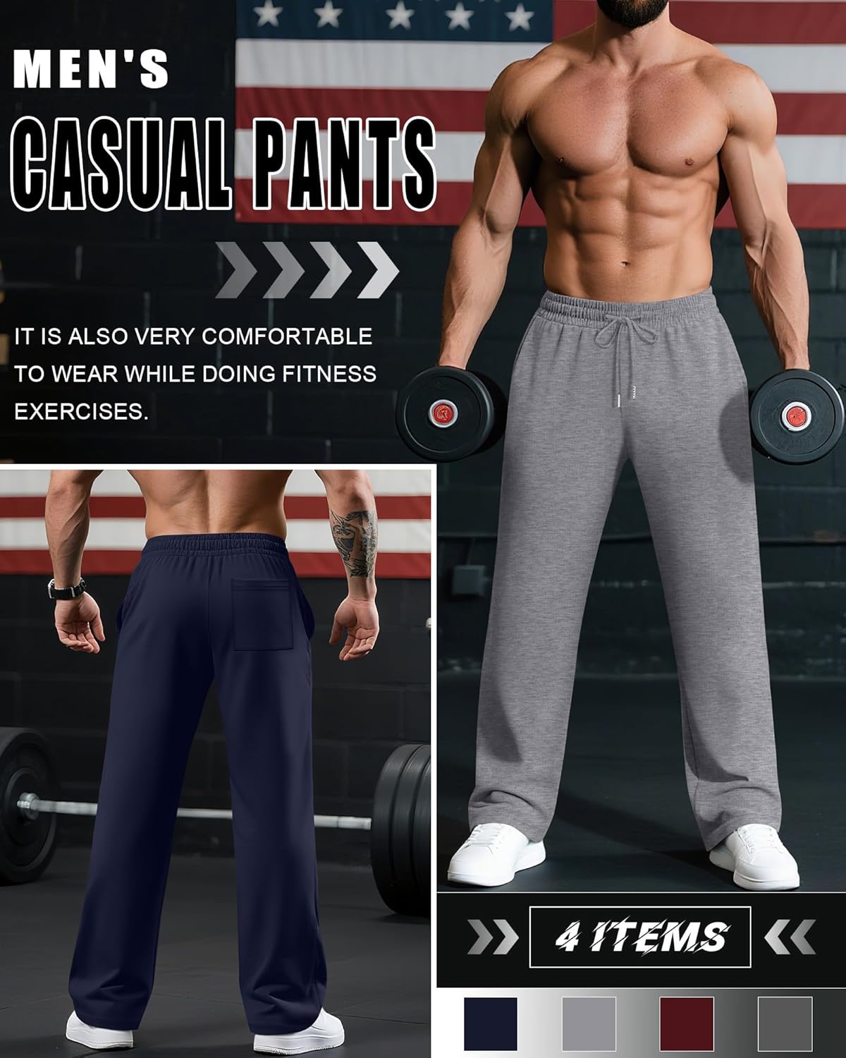 4 Pack Men's Big and Tall Sweatpants Thin Athletic Workout Joggers Baggy Lounge Drawstring Plus Pants with Pockets - Image 3