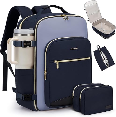 Miniatura 15 de LOVEVOOK Mochila de viaje de 40 L para mujeres y hombres, equipaje de mano aprobado por aerolíneas con 3 cubos de embalaje, bolsas de noche TSA