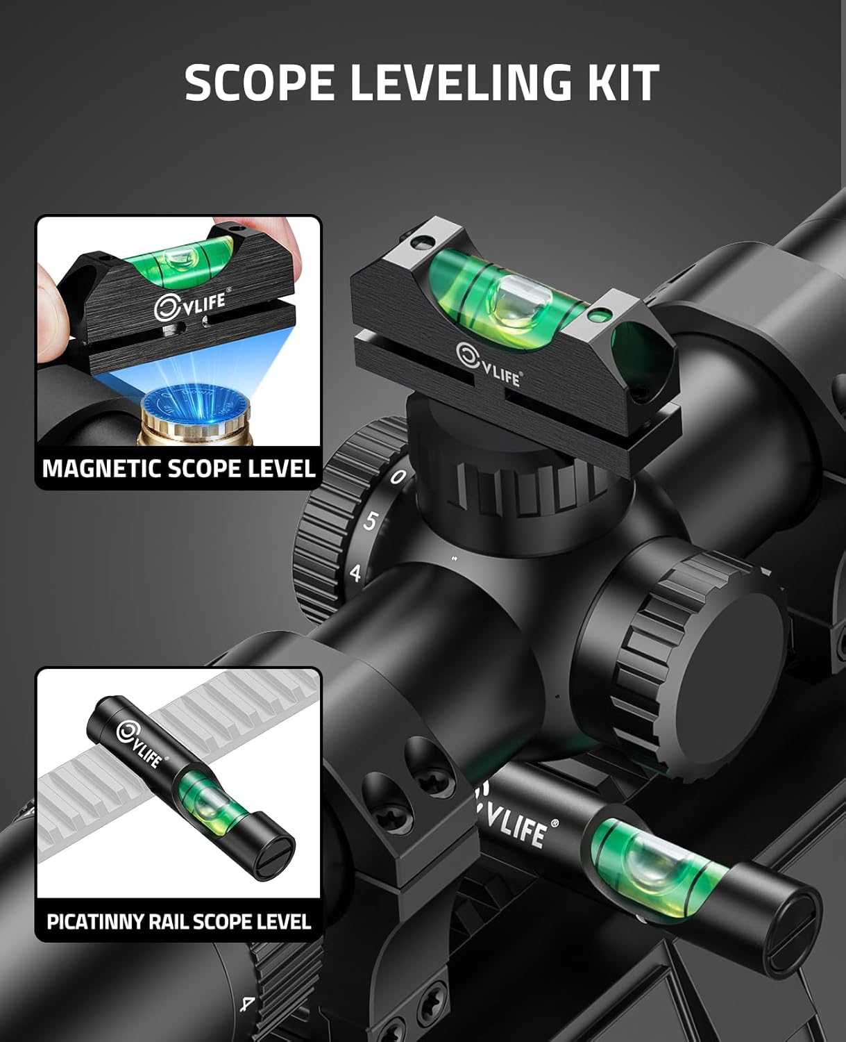 CVLIFE 2-in-1 Green/Red Laser Bore Sight with Scope Level Kit Bore Sight Laser with 64 Adapter Fits .17 to 12GA Calibers Scope Bubble Level and Magnetic Scope Leveling Tool