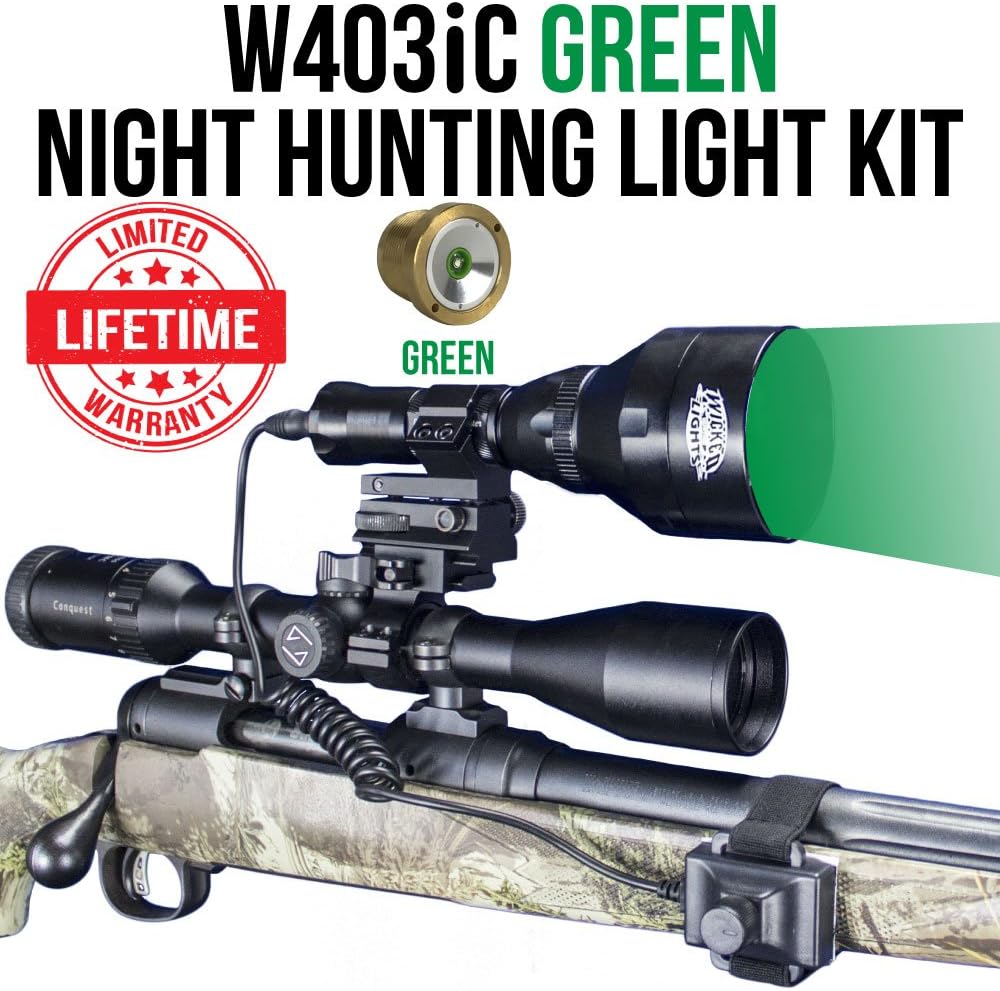 Wicked Lights W403iC Green Night Hunting Light Kit for Predator, Varmint & Hog Complete Green led Light kit