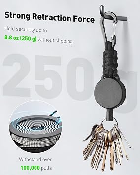 Uniclife 2 Pack Retractable Keychain Retractable Key Holder Heavy Duty Badge Reel for Keys ID Card Holder Extendable Keyring Extendable Badge Holder Clip with Carabiner Paracord and Key Ring