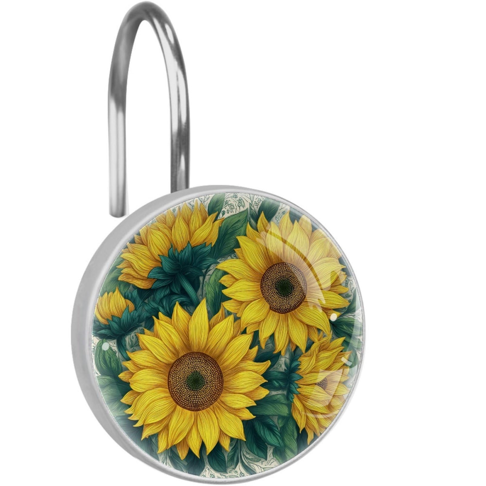 VAPOKF Shower Curtain Hooks, Sunflower Floral Rust Proof Decorative Shower Curtain Rings, Modern Farmhouse Designer Shower Curtain Hangers for Bathroom, 12Pcs