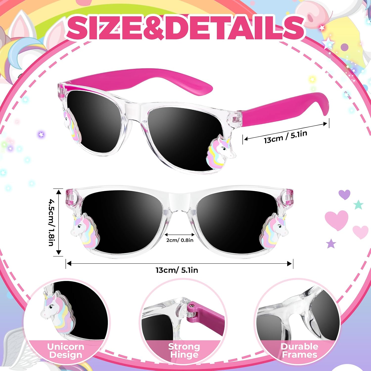 2 Pieces Kids Sunglasses Girl, Cute Unicorn Sunglasses UV Protection Toddler Eyewear for 3-12 Outdoor Beach Party Dress Up Glasses Girl Gifts