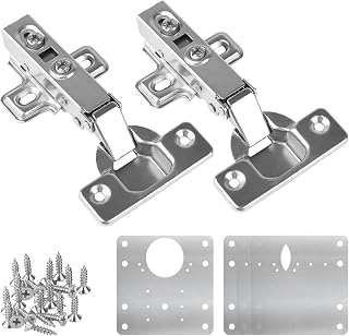 2 Stück Edelstahl hydraulisch dämpfende Scharniere, Standardscharnier mit Schranktür-Reparaturplatte, integrierte Soft-Close-Automatik-Scharniere für Küchenschrank Garderobentüren