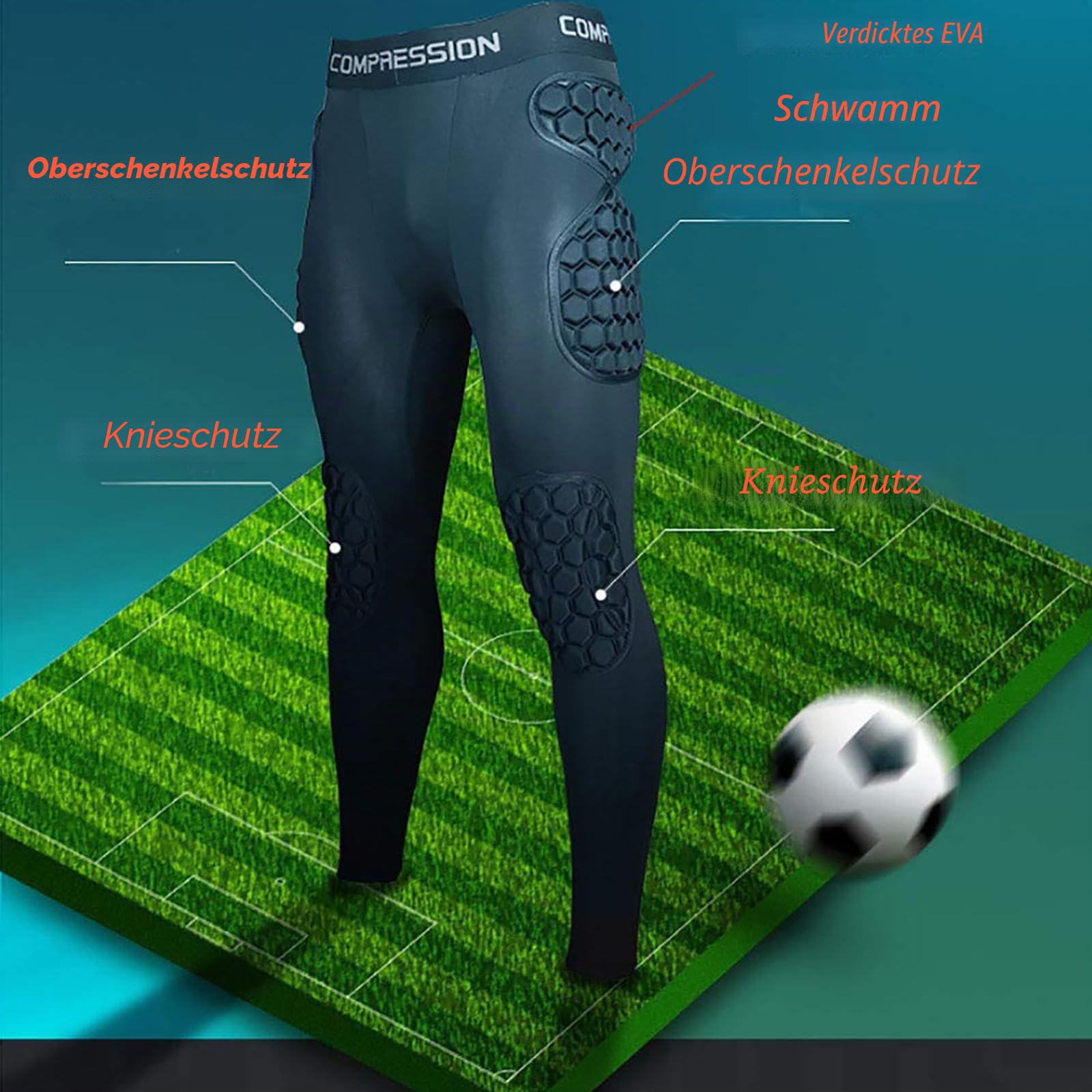 Herren-Torwart-Kompressionshose, Kniepolsterung, Fußball-Torwarthose, athletische Leggings für Pads, Baseball, Rugby, Fußball, Basketball