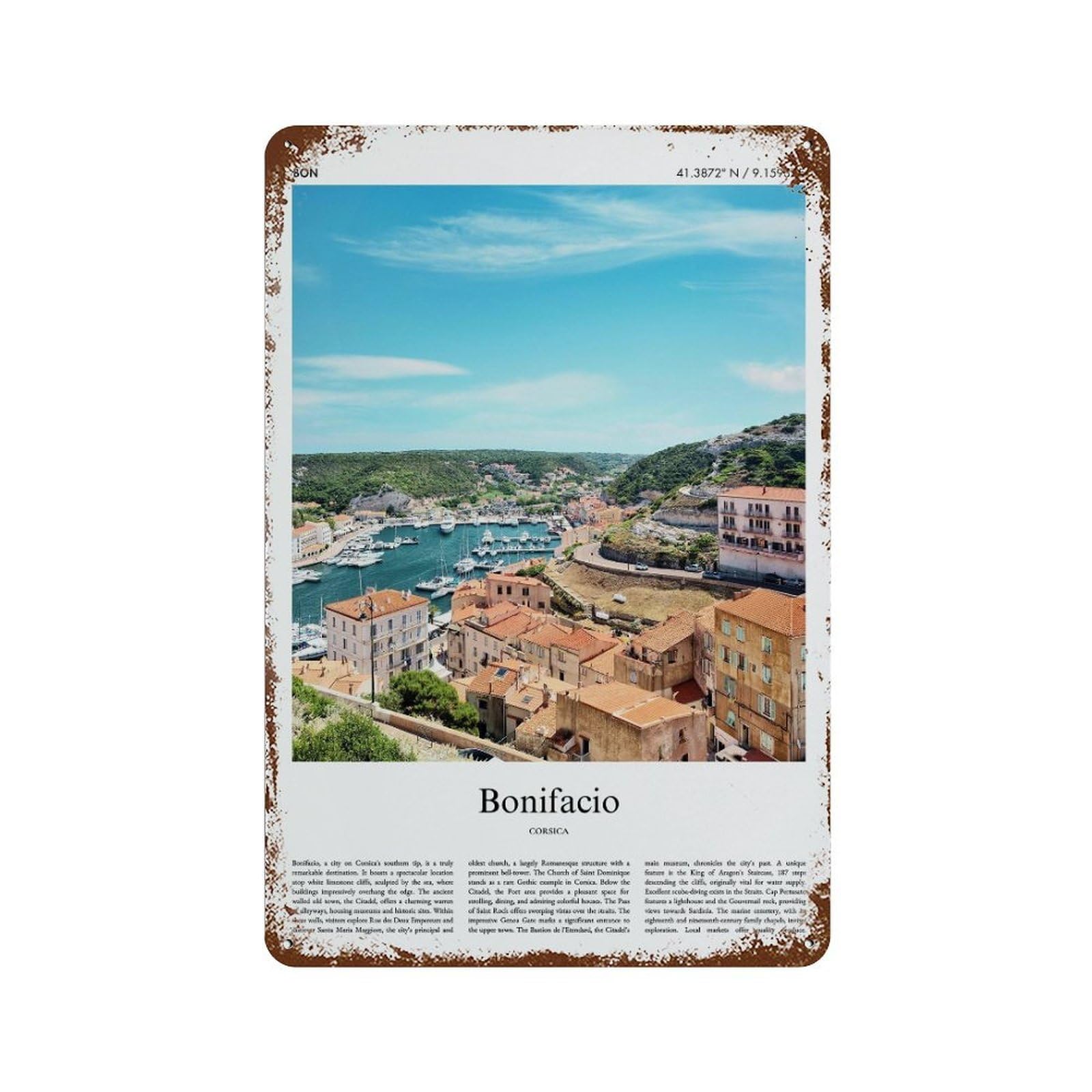 xiaoxiaoshen Bonifacio Corsica City Scenery Wall Decor Art Metal Tin Poster Modern Home Decor Art Home Bar Shop Decorations Vintage Sign 30x20cm