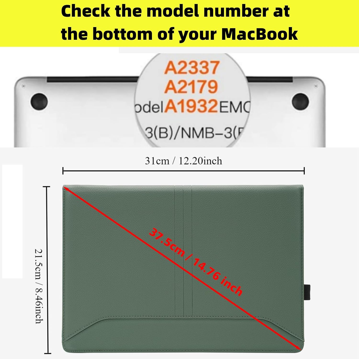 TYTX Compatible with MacBook Air 13 Inch Case 2018-2021 PU Leather with Stand & Vents for Model A2337 M1 A2179 A1932, Green