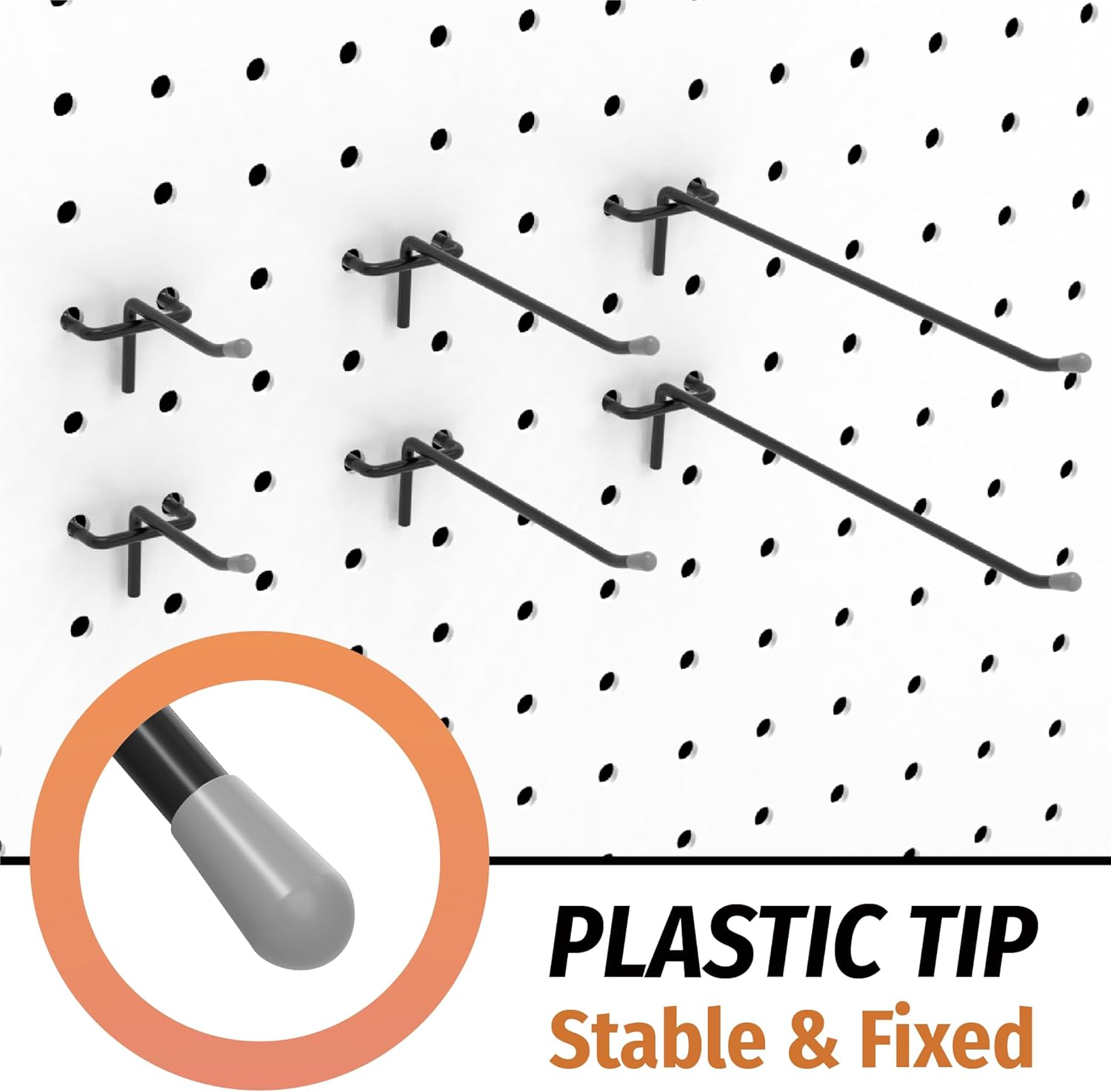 HUHOLE 50-Pack Black Pegboard Hooks 6 Inch, Heavy Duty Matte Finish Metal Peg Board Hangers, Fits 1/8" & 1/4" Boards, Rust-Resistant Organizer for Garage, Shop, Workbench & Retail Display