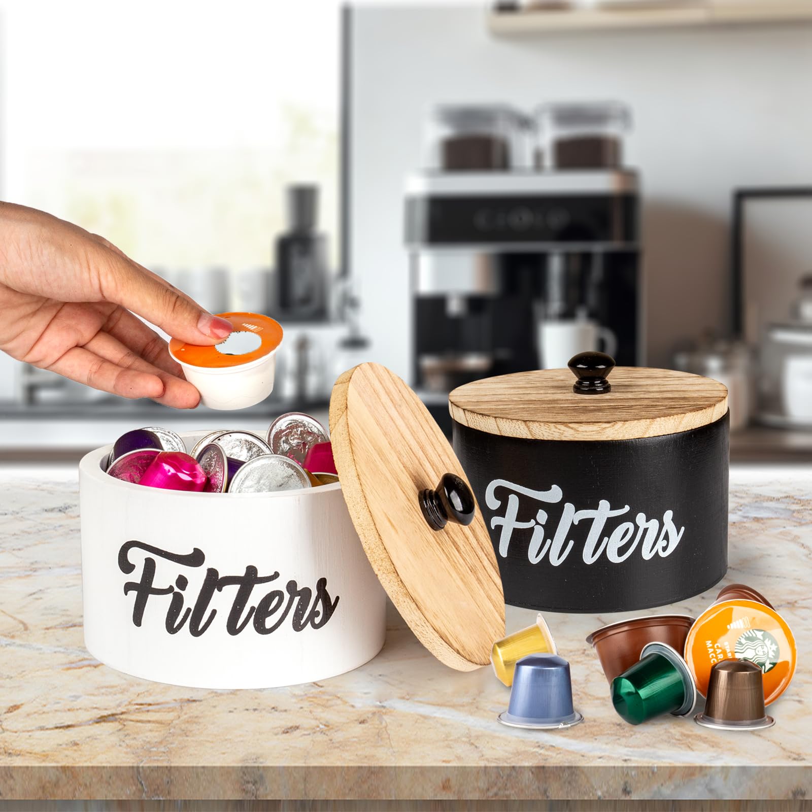 Porta Cialde Caff&egrave; In Legno Con Coperchio - Organizer Per Filtri, Tazze K E Accessori Caff&egrave;