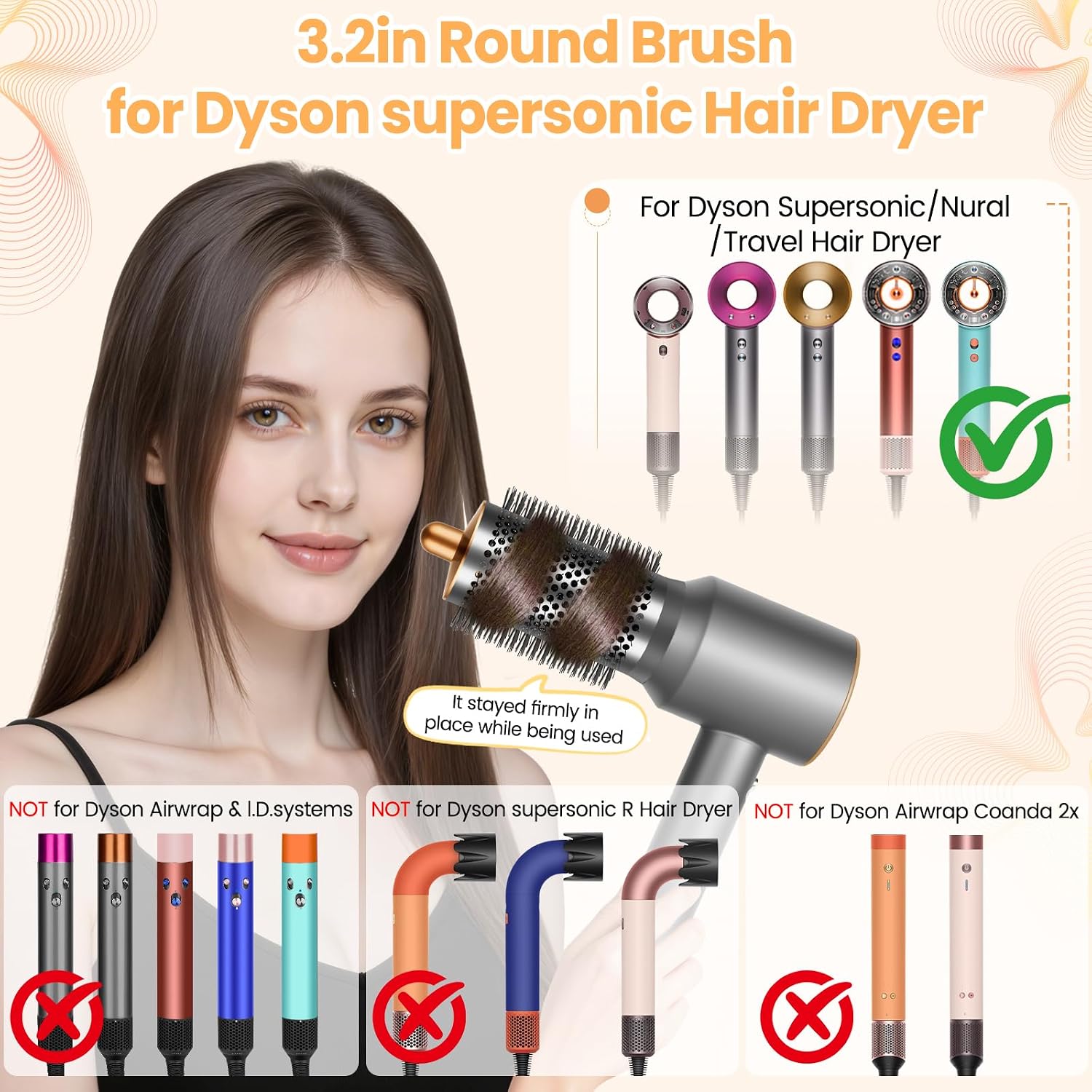 3.2in Round Brush Attachment for Dyson Supersonic Hair Dryer