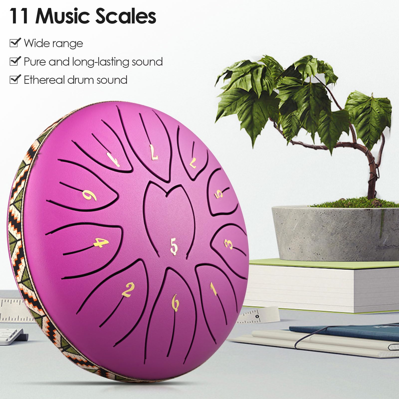 Steel Tongue Drum 6 pollici 11 Note, Tamburo per lingua Handpan Drums Kit Strumento a percussione, Rain Drums in Acciaio per l'educazione Musicale Meditazione Yoga
