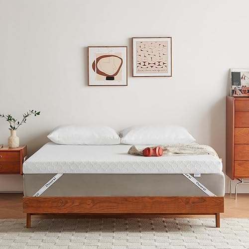 Dourxi Cubrecolchón tamaño Queen, 3 pulgadas, doble capa de espuma viscoelástica, para alivio de presión y espuma de alta densidad para apoyo