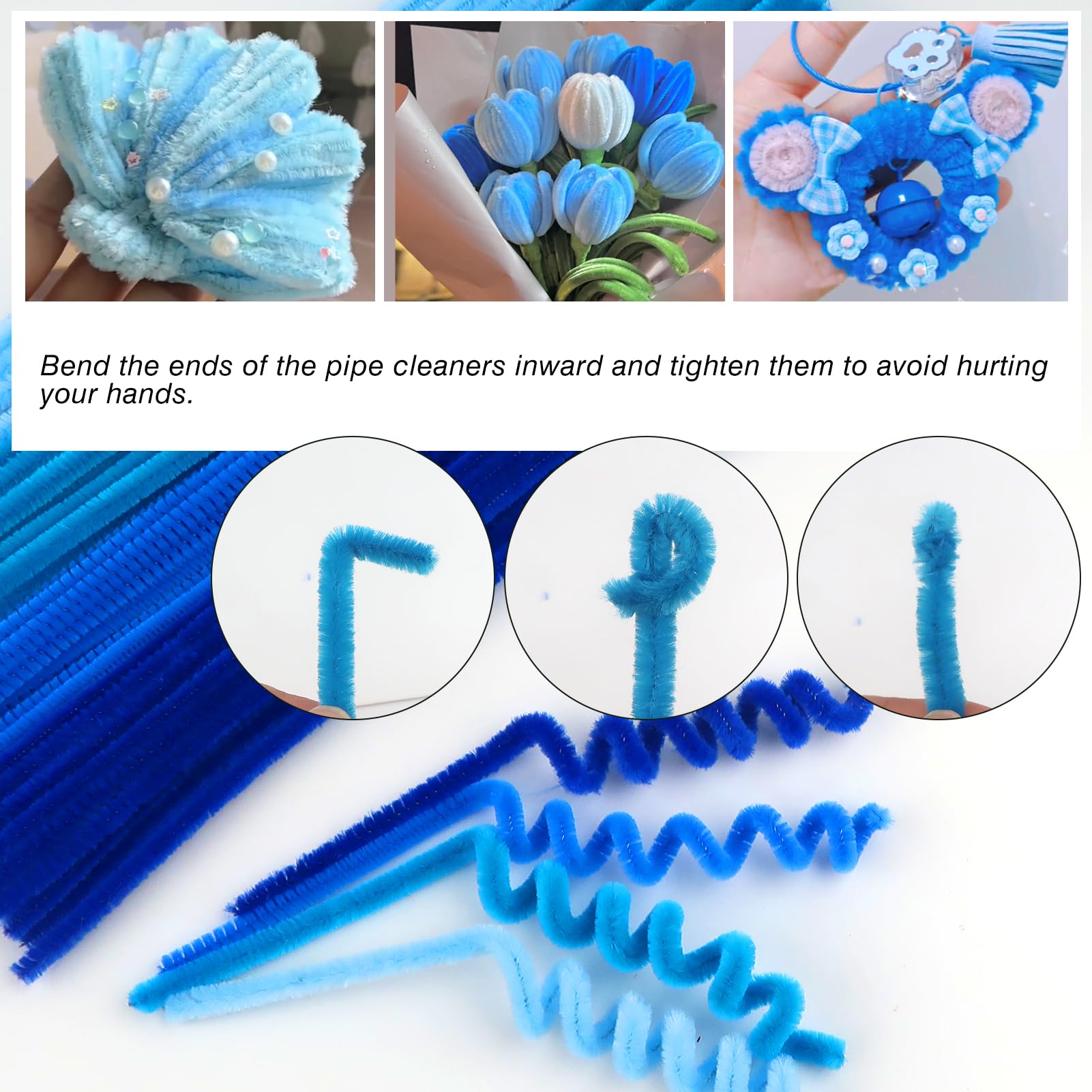 TOAOB Pipe Cleaners 4 Different Blue for Crafts 100 Pieces Chenille Wire Pipe Cleaners Long 30 cm x 6 mm Pipe Cleaner Crafts for DIY Craft Projects - Image 3