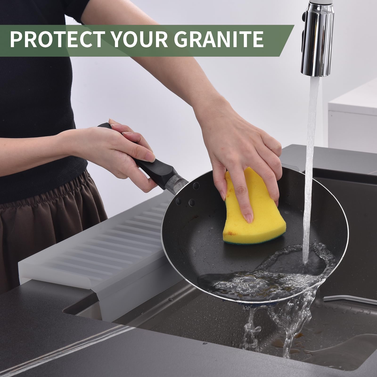 Protector De Borde De Fregadero De Silicona, 20" 51 cm, Cubierta Protectora Contra Salpicaduras Para Fregadero De Cocina Con Ventosa, Plegable, Protector De Encimera De Fregadero(Gris)