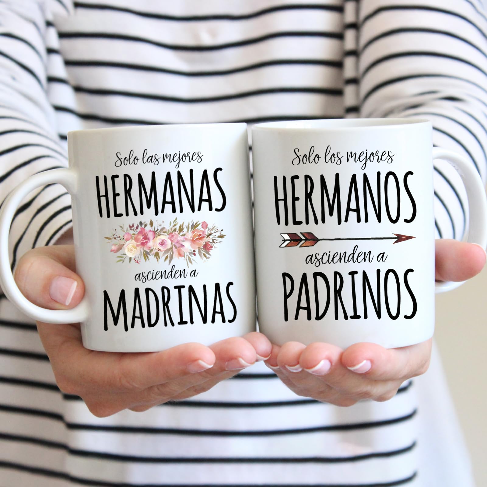 COOLPRESENTS Taza Padrinos bautizo PACK DOS tazas ¿Quieres ser mi madrina? ¿Quieres ser mi padrino? Solo los mejores Hermanos Hermanas ascienden a padrinos, Regalo madrina Baby shower