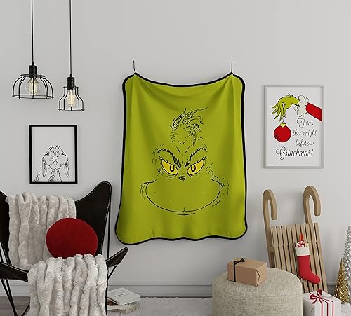 Miniatura 2 de Franco Collectibles Grinch by Dr. Seuss Holiday Bedding - Manta súper suave de micro raschel, 46 x 60 pulgadas, (producto oficial con licencia)