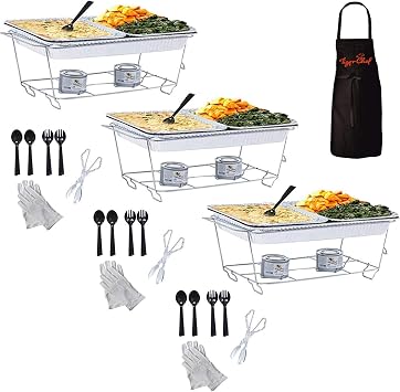 Tiger Chef Chafing Dish Buffet Set Disposable - Full Size Disposable Wire Chafer Stand Kit - Chafing Stands, Fuel Gel Cans, Aluminum Pans, Serving Tong & Utensils 40 Piece
