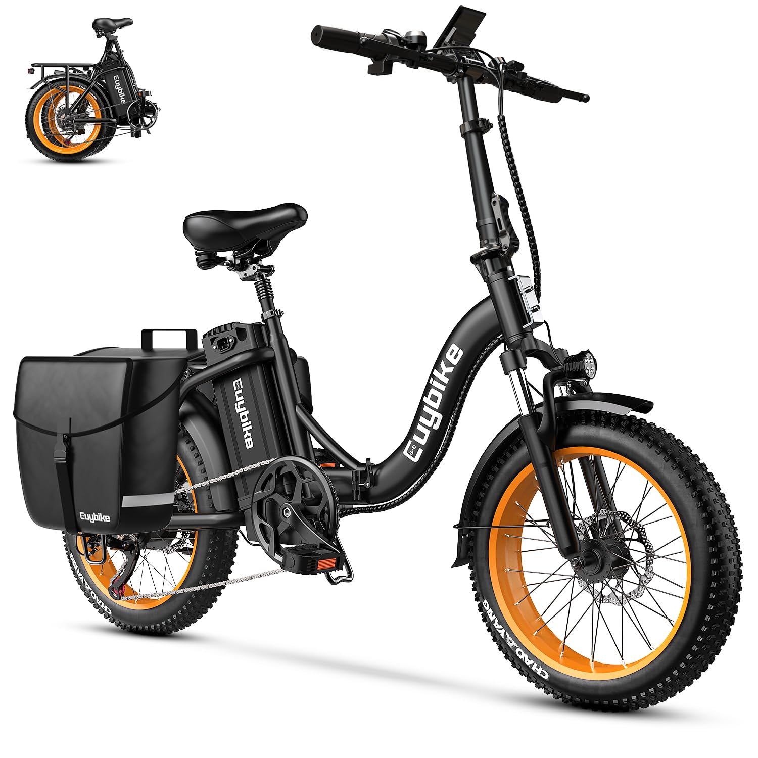EUYBIKE Electric Bike for Adults, 20"x 3" Fat Tire Cargo Ebike with Seat, 1450W Peak 2 Seater Commute Bike with 48V 20AH Removable 960WH Battery, 80 Miles Max Range 7-Speed Step-Thru Electric Bicycle