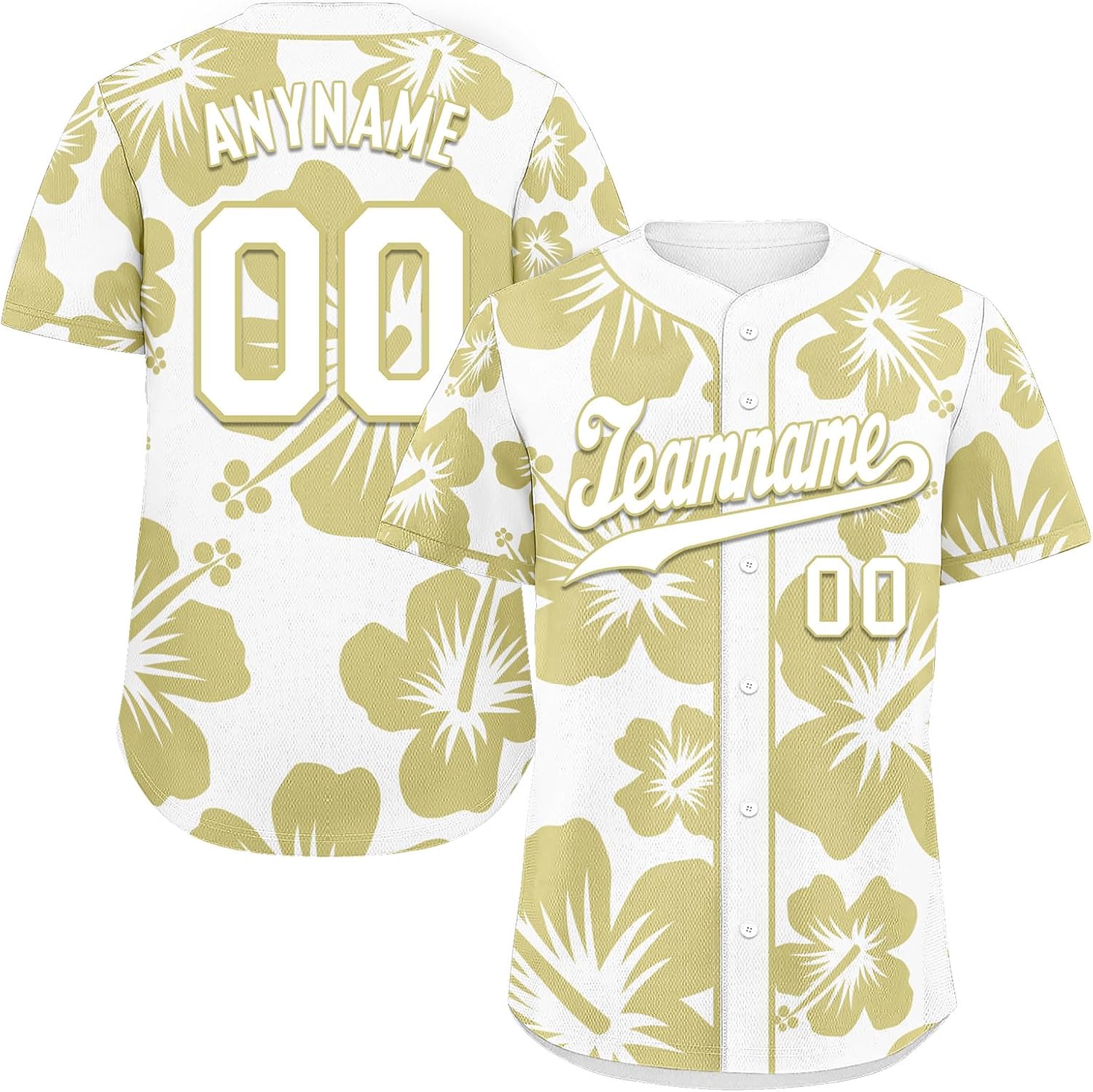 Tropical Floral Custom Baseball Jersey, Hawaiian Flowers Softball Shirts Team Uniform Outfits for Family Vacation