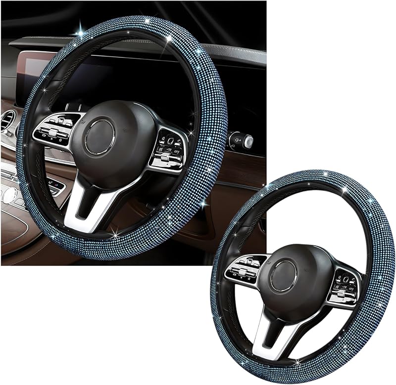 Capa para Volante Kewucn com Strass e Veludo Azul-claro, 37–38 cm, 1 unidade