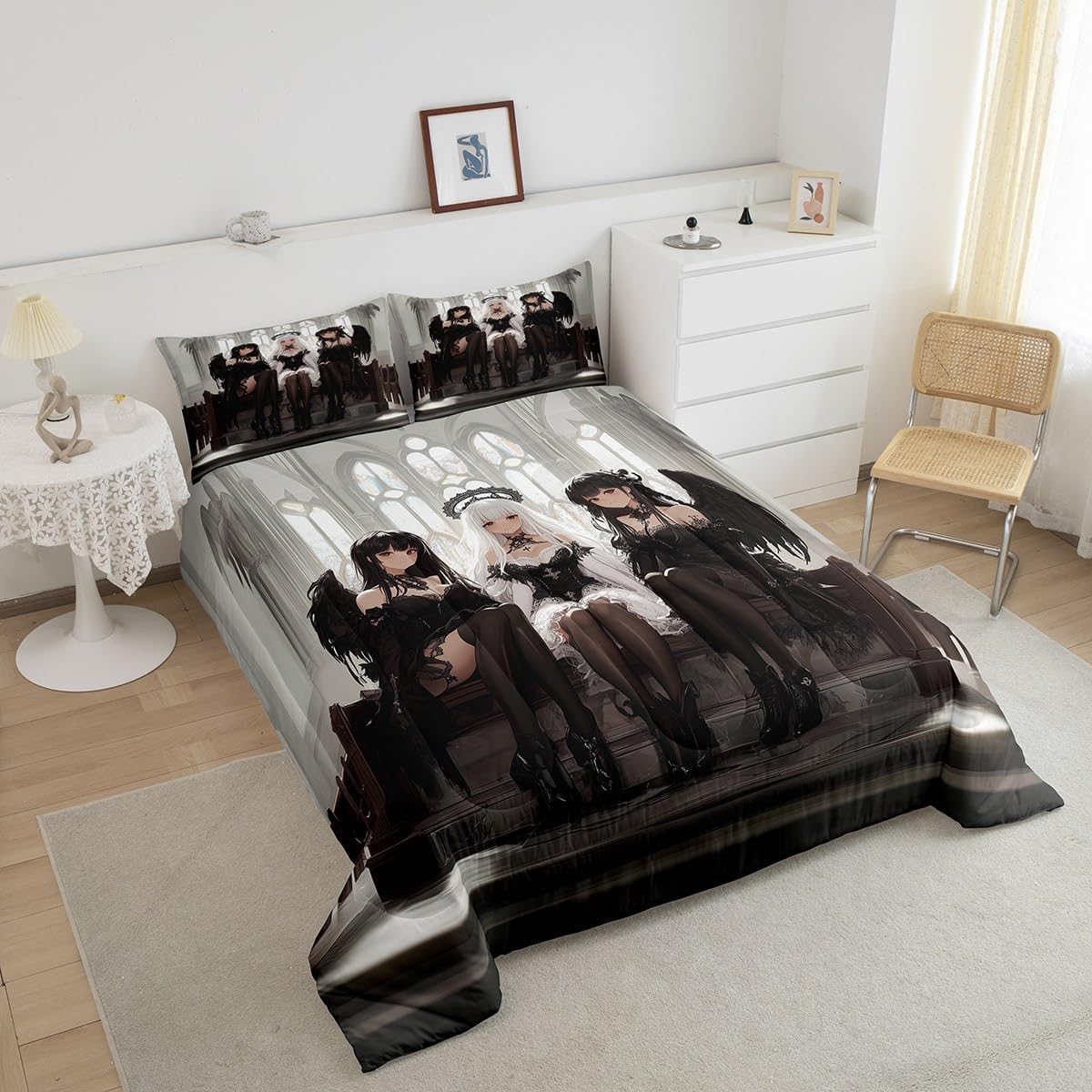 Erosebridal Japanese Anime Toddler Size Bedding Set, Anime Girl Comforter Set Kawaii Japanese Style Duvet Insert Cartoon Japan Animation Quilt for Boys Youth Teens Adult Women Bedroom Decor