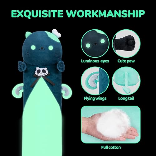 Miniatura 4 de Caaaat Peluche largo de gato con luz luminosa, animales de peluche suaves con luz nocturna, almohada de peluche Kawaii para niños, regalo para niñas