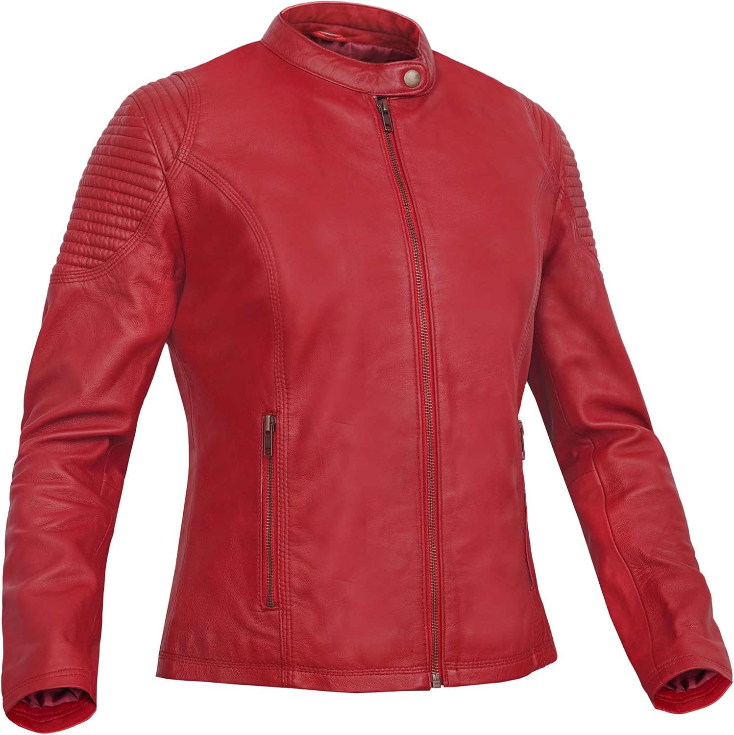 Daniel Smart Women's Fashion Motorcycle Jacket – Soft Naked Lambskin Leather Jacket with Satin Inner Liner & Storage pockets