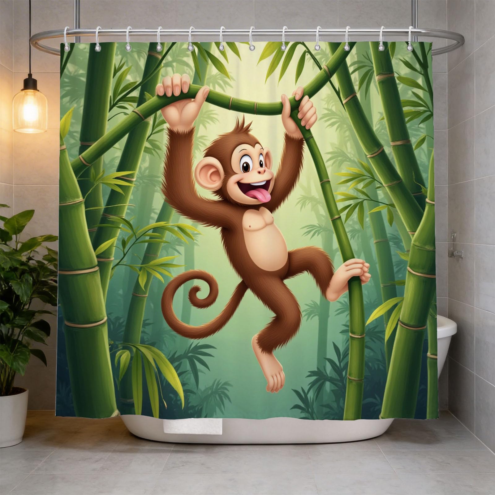 Hongduo 3D Cartoon Monkey Shower Curtain for Stalls Bathtubs Jungle Bathroom Decor Shower Curtain Set Polyester Fabric Waterproof 180x200cm/71X79 Inch with Hooks