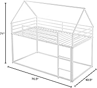 Vista 8 de Merax Litera baja moderna de metal pesado de tamaño individual sobre individual, base de litera Montessori con barandilla de longitud completa,