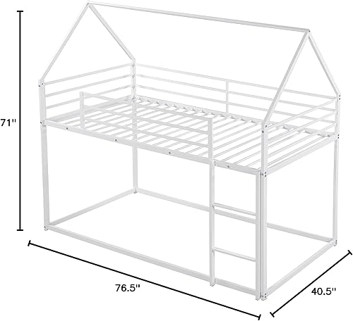 Miniatura 8 de Merax Litera baja moderna de metal pesado de tamaño individual sobre individual, base de litera Montessori con barandilla de longitud completa, no