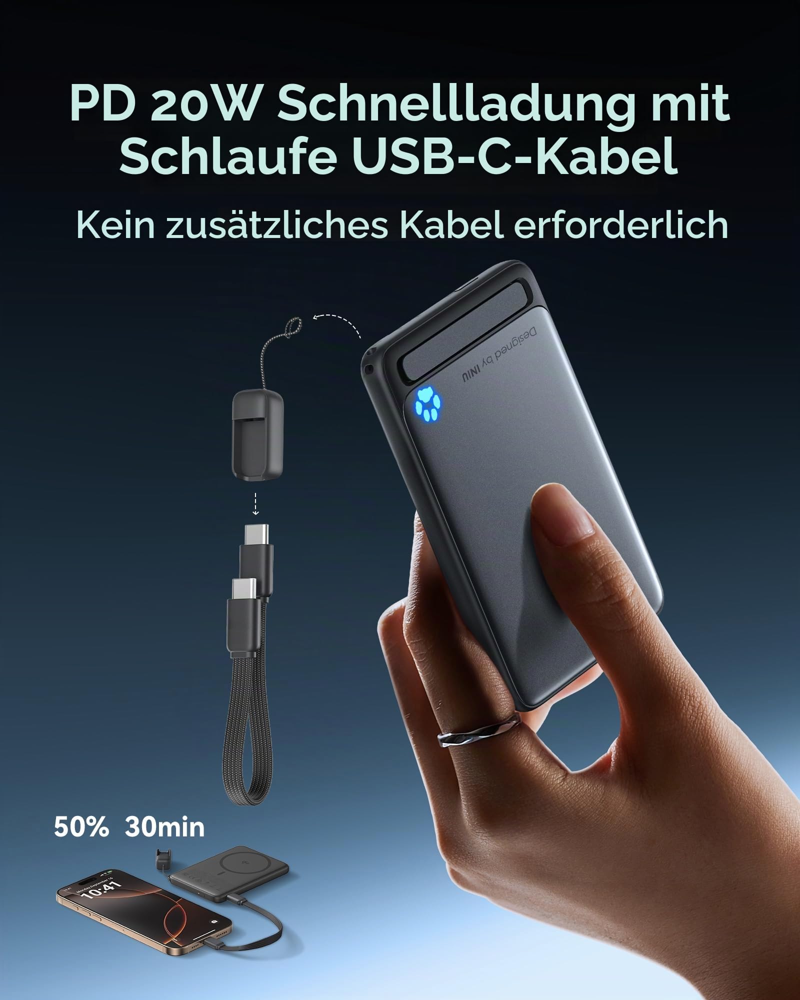 INIU Qi2-zertifizierte 20W Magnetische Powerbank, 5000mAh Ultra Slim Externe Batterie, Travel Wireless Powerbank Schnellaufladung für iPhone 16 15 14 Pro Max Mag Safe Case, Rosa