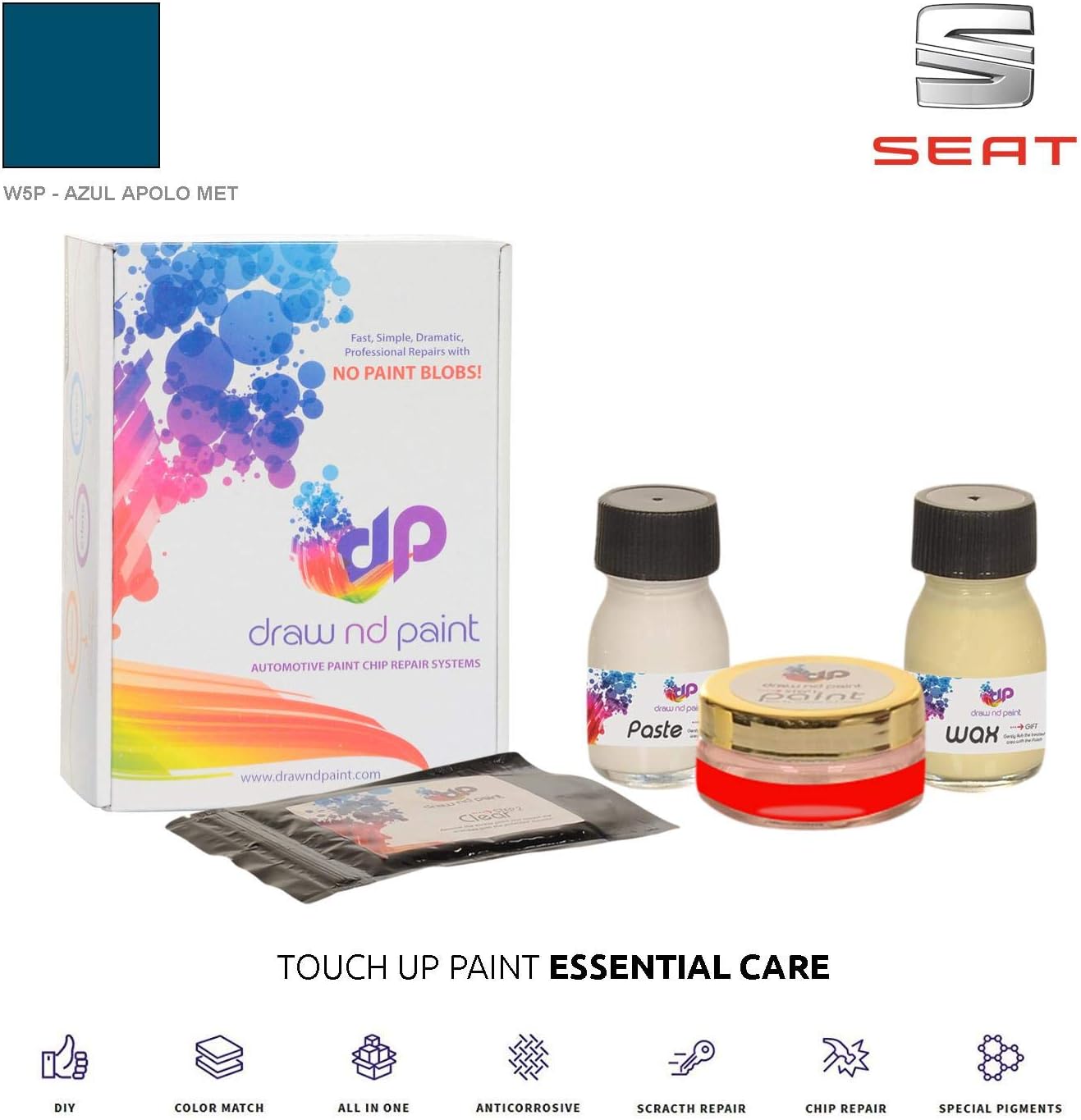 DrawndPaint for/SEAT Ibiza/AZUL APOLO MET - W5P / TOUCH-UP PAINT SYSTEM EXACT-MATCH/ESSENTIAL CARE