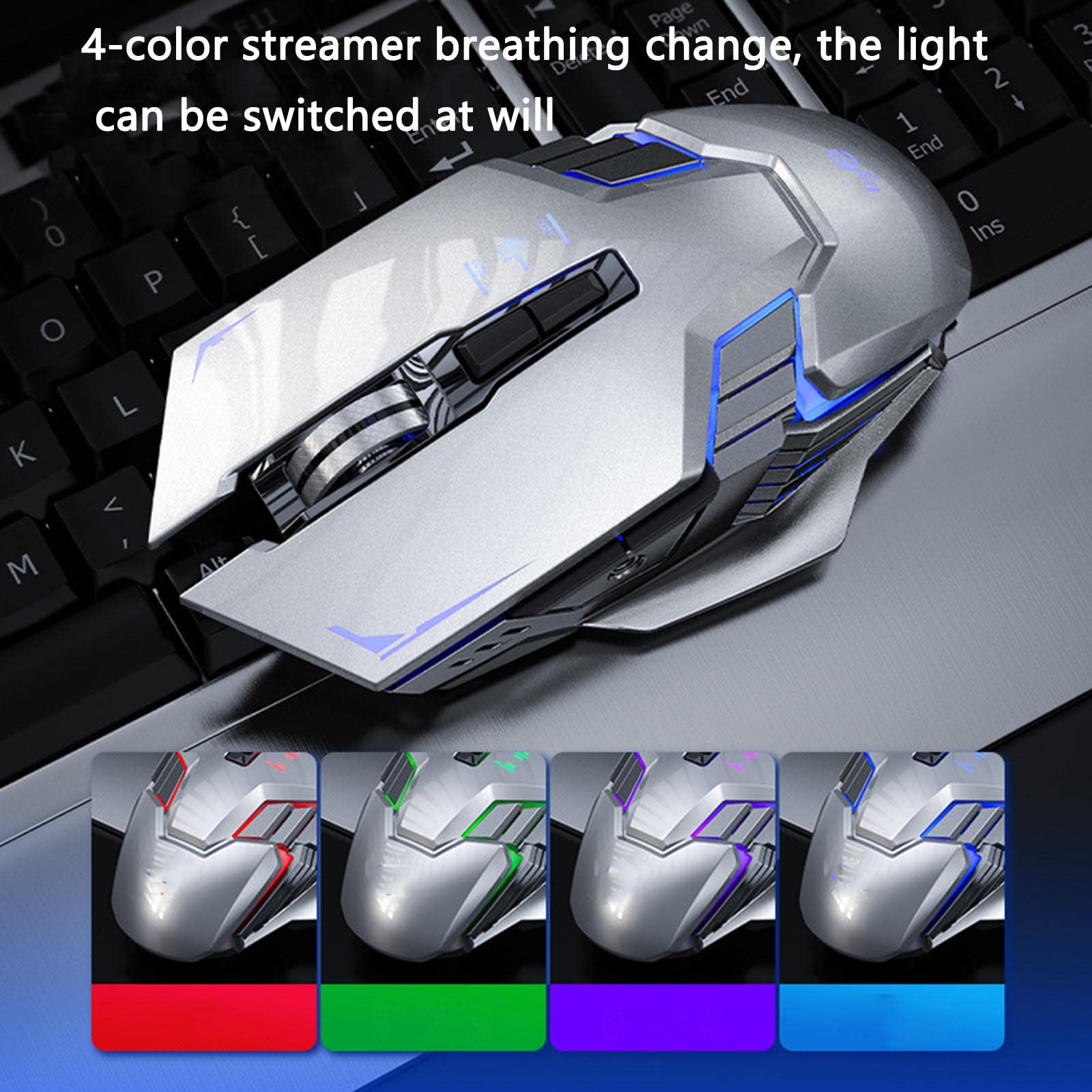 JUSHZ Souris sans Fil Ergonomique Gamer Filaire Bluetooth Gaming Rechargeable Silencieuse 1300dpi USB 2,4 GHz Photoélectrique Ergonomie (105x54x29CM,Grey Battery)