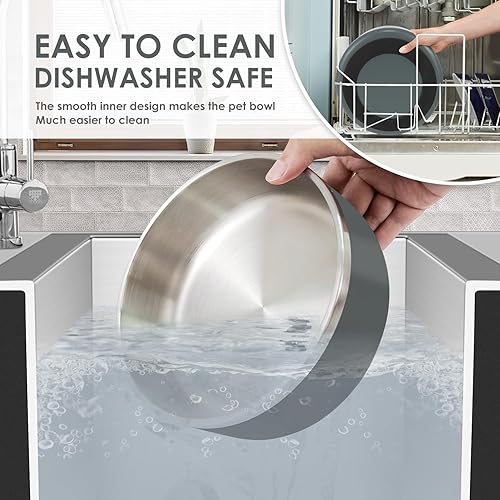 Miniatura 5 de Cuenco para perros para comida y agua, cuenco de alimentación de mascotas de acero inoxidable de 64 onzas, duradero, antideslizante, aislado