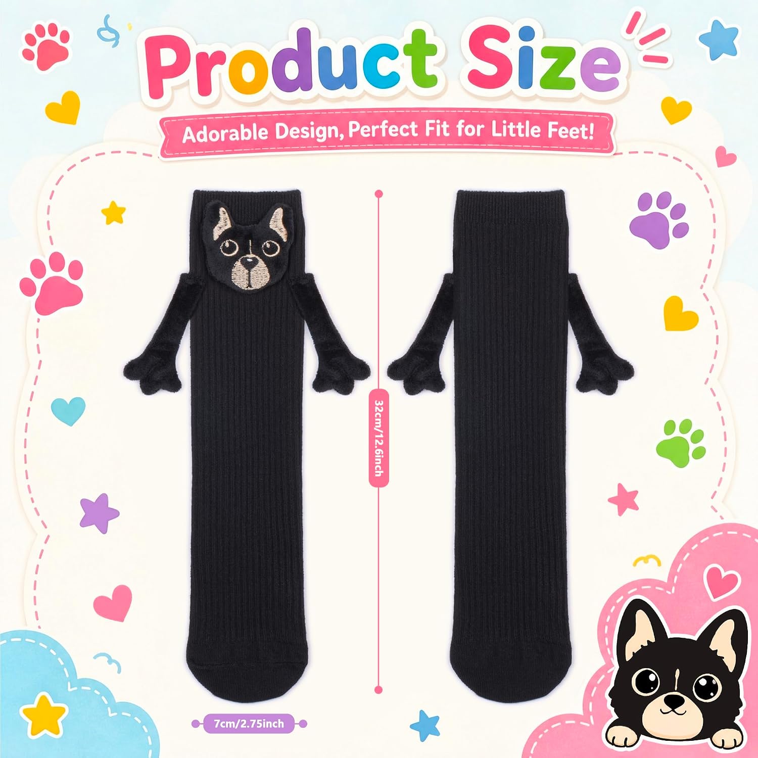 Bibalabili Magnetic Holding Hands Socks, Cat Dog Crew Socks, Funny Crazy Silly Socks with 3D Animal, Wacky Socks for Kids