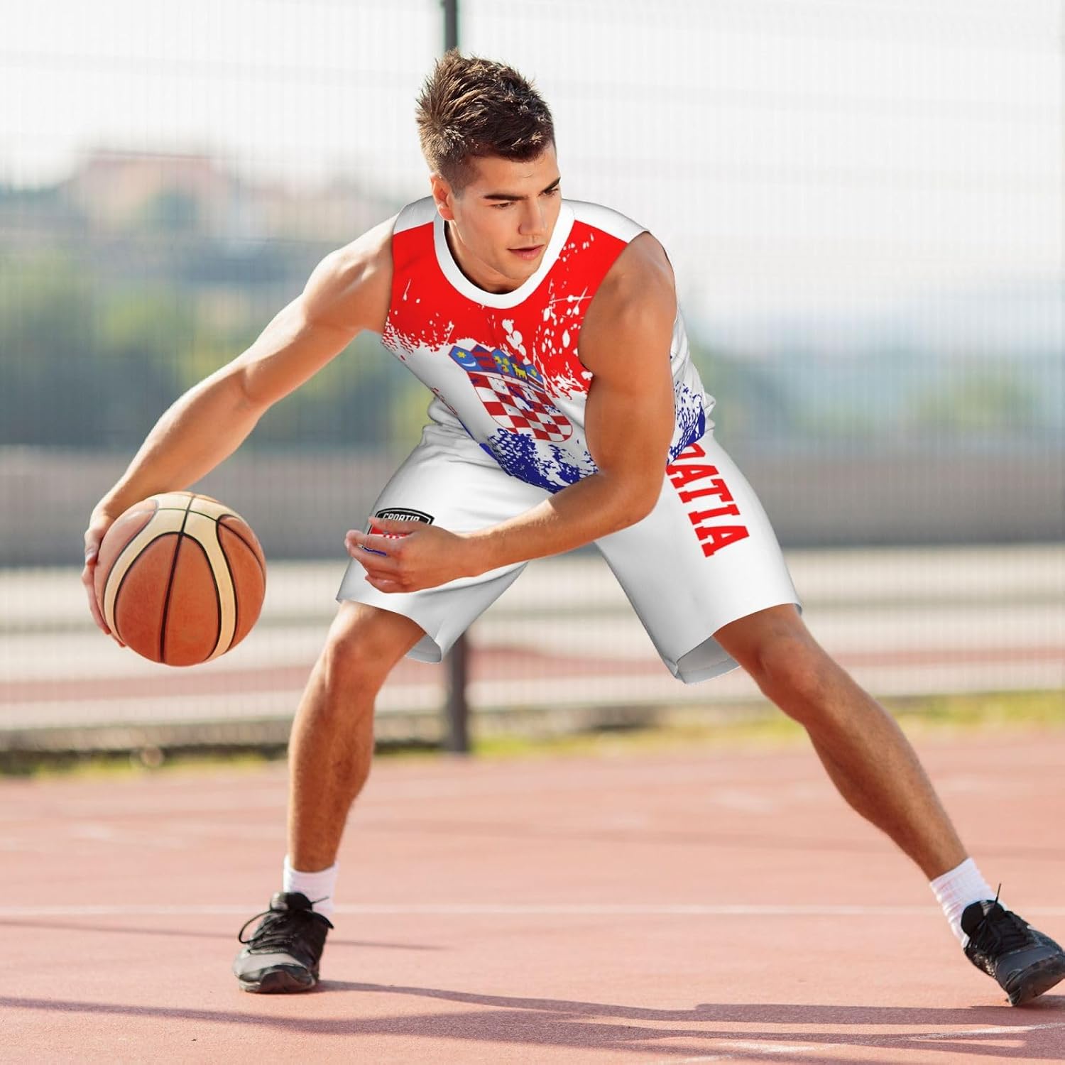 Croatia Flag Grain (3) Basketball Jersey Uniform Suit for Men Adults Training Athletic Set