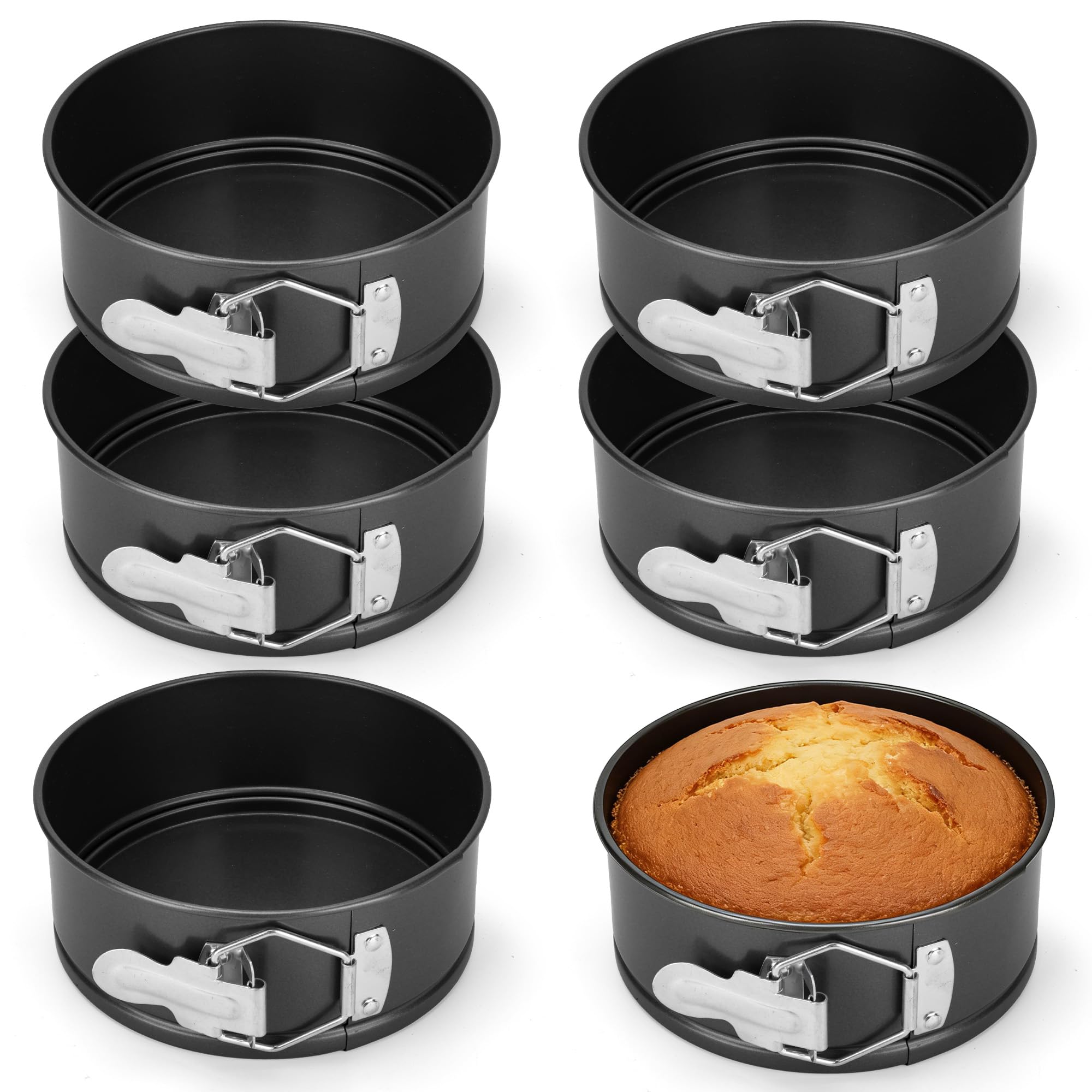 AZKEEGREY 6 Pack Round 4 Inch Springform Cake Tins Non-Stick, Black