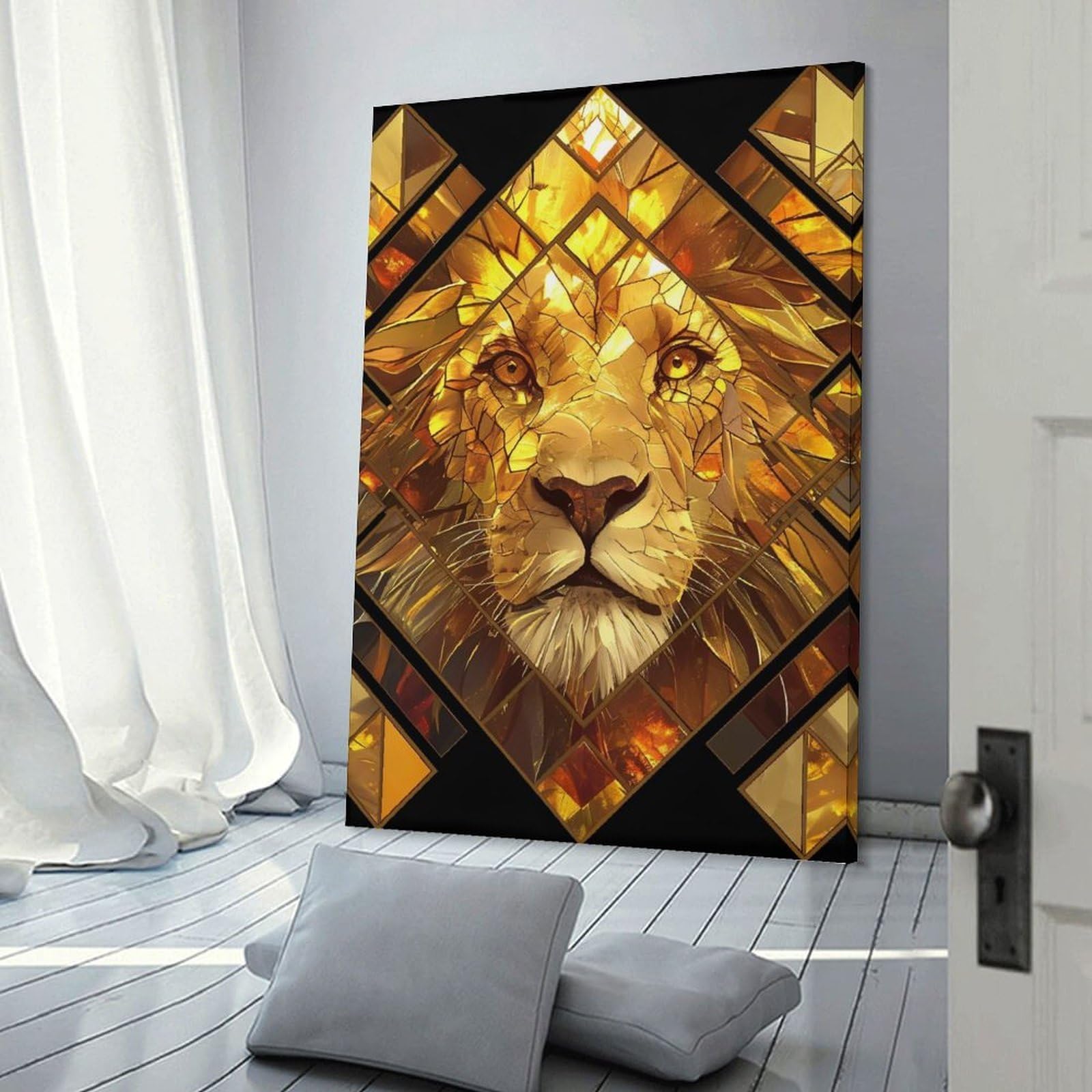 Junmoney Canvas Wall Decor Golden Lion Mosaic Art, 20x30inch(50x75cm), for Bedroom Decor, Cosy Corners Or Studios, Decorative Wall Art for Cosy Rooms