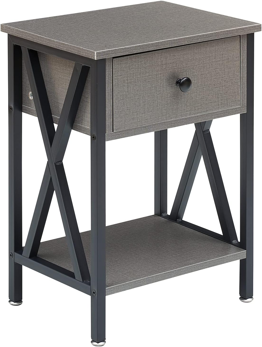 VECELO Nightstand,Modern Bedside End Table, Night Stand with Drawer and Storage Shelf for Living Room Bedroom, Industrial Metal Frame