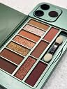 Teraabliss Beauty Makeup Kit in iPhone-Shaped Case | Includes Long-Lasting Brightening Complexion and Highlight Blush Palette with Mirror (Green) gallery image